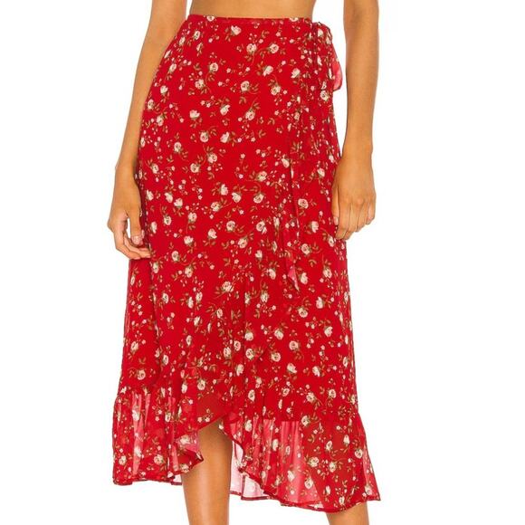 Privacy Please Clarita Midi Skirt in Red Emma Floral NWOT Size Small - Picture 1 of 3